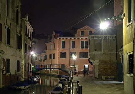 Venise, Venise mineure, Veneto, nocturne, pont, canal, fondations