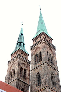 fachada, cidade velha, Nuremberg, arquitetura, Igreja, imóveis, Torres