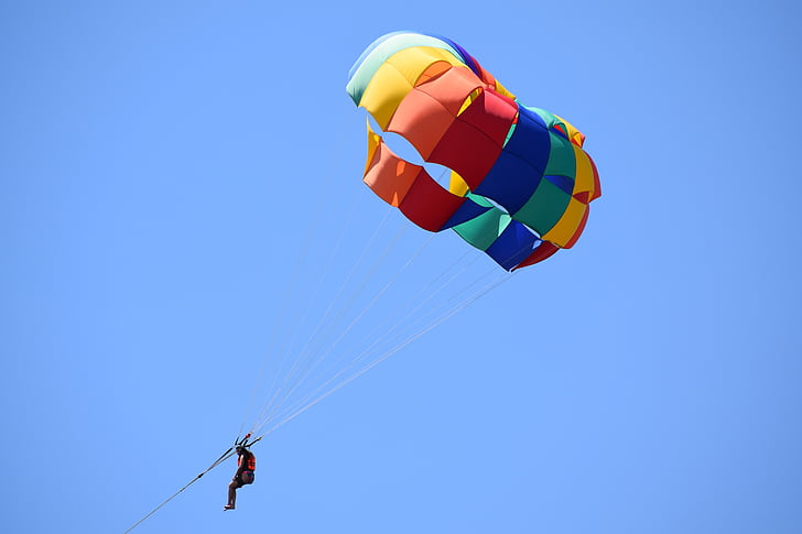 parasailing, färgglada, äventyr, extrema sporter, idrott, flygande, fallskärmshoppning