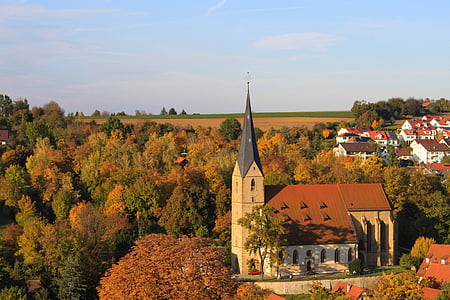 Marbach, hösten, landskap, kyrkan, arkitektur, tak, Europa