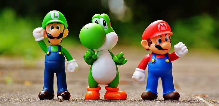 Mario, Luigi, yoschi, figuras, engraçado, colorido, bonito