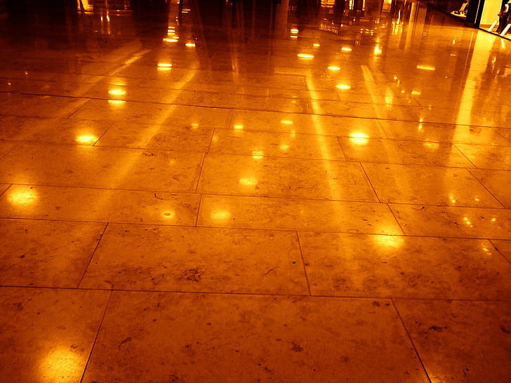 tiles, ground, reflection, mirroring, lights