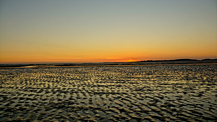 sunset, intertidal zone, low tide, ebb, ocean, sea, landscape