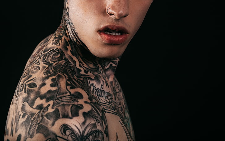 person, s, black, body, tattoo, man, black background