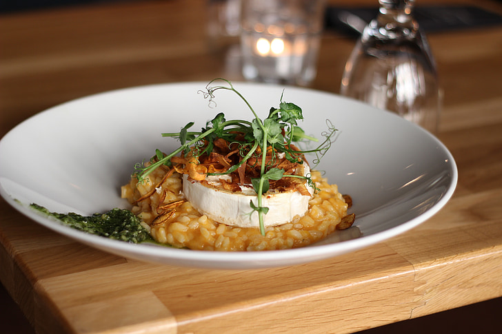 risotto, food, pumpkin, goat's cheese, gourmet, meal, dinner