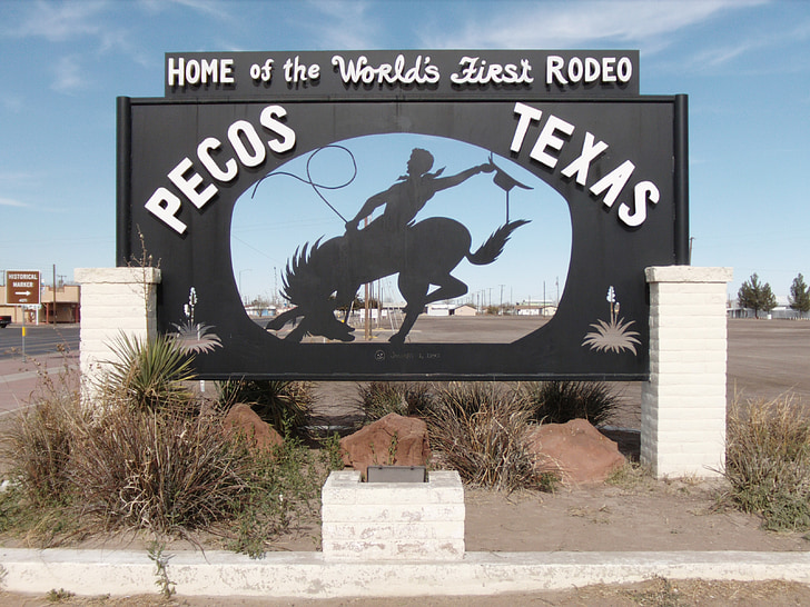 Техас місті Pecos, світ перше родео, металевий знак