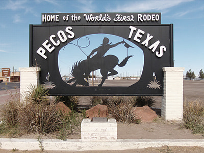 Pecos texas, svět první rodeo, kovový znak