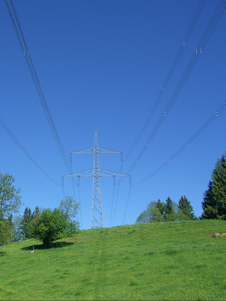 strommast, đường dây điện, bầu trời, màu xanh, điện áp cao năng lượng