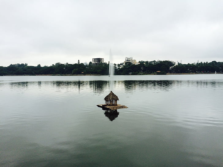 lake, duck house, water, india, architecture