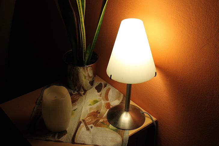 Sengebord, nat bordlampe, lampe, lys, belysning, atmosfære, atmosfære