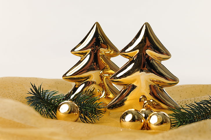 christmas, fir trees, gold, christmas motif, christmas greeting, christmas card, sparkle
