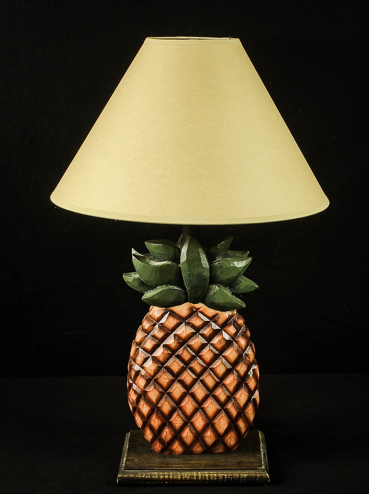 lamp, pineapple, shade, electric light, illumination, folk art, primitive