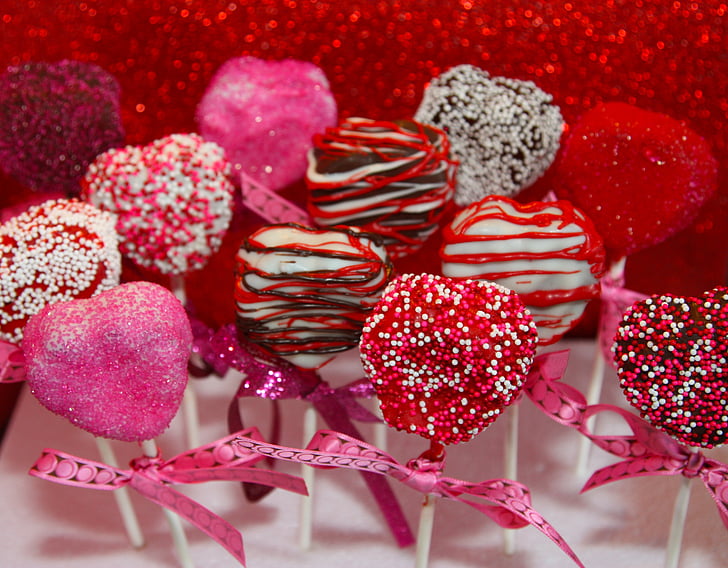 Cake Pop, Herzen, rot, Gourmet, Valentinstag, behandelt, Dessert