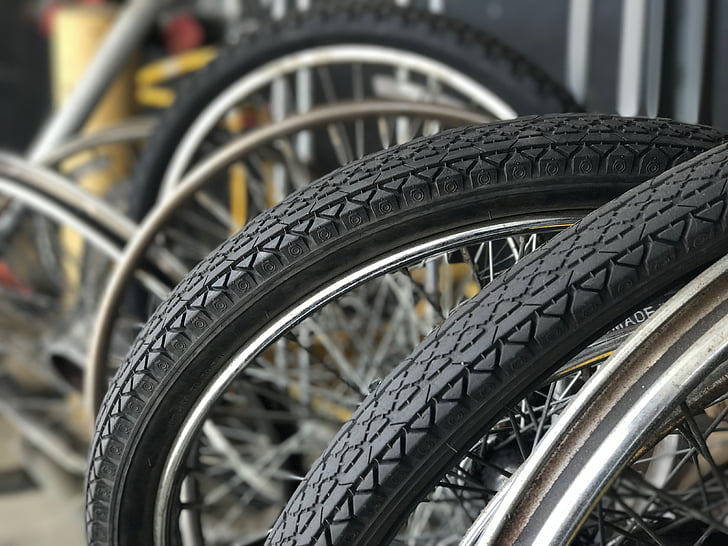 bicycle, tires, wheel, cycle, repair, rubber, old