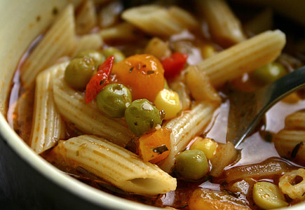 nudelsuppe, grøntsagssuppe, suppe, noodle, pasta, grøntsager, ært