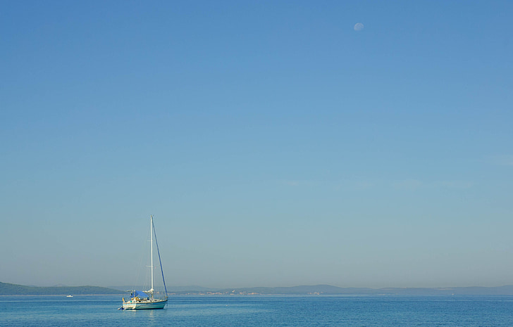 sailing boat, sea, morgenstimmung, sky, skies, water, rest