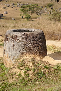 plain af krukker, gamle, sten, almindelig, Asien, krukke, Laos