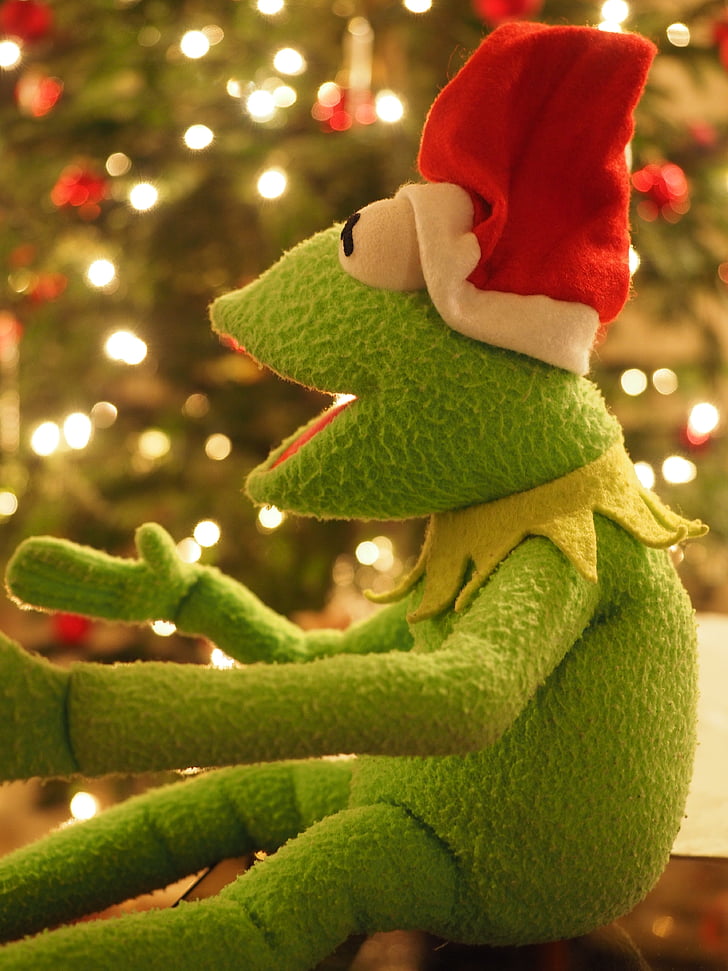 Kermit, žába, Vánoční žába, Vánoční, Santa claus, Veselá, Legrační