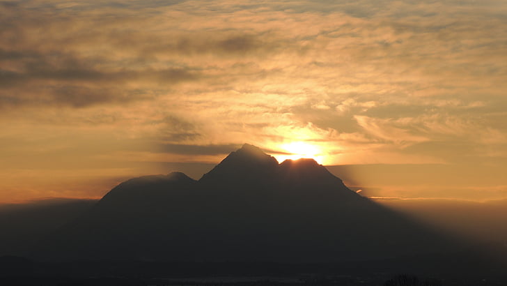 solnedgång, Mountain, Sky