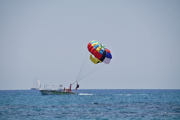 parasailing, paragliding, sea, water sport, parachute, fun, ship
