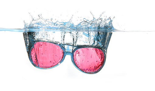 red, flash, lens, sunglasses, submerge, water, Glasses