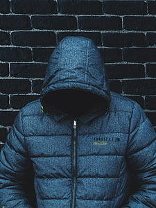 adult, brick wall, close-up, coat, color, fashion, hoodie