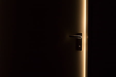dark, door, door handle, light, doorknob, ajar, metal