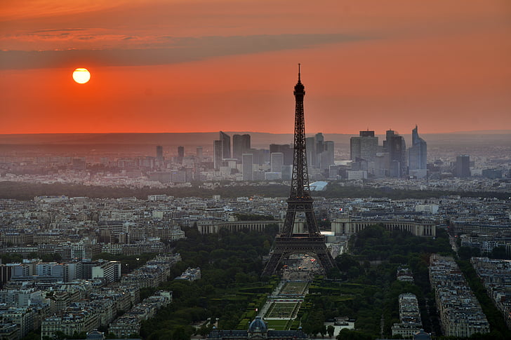 preto, effiel, Torre, Paris, cidade, Pary, nascer do sol