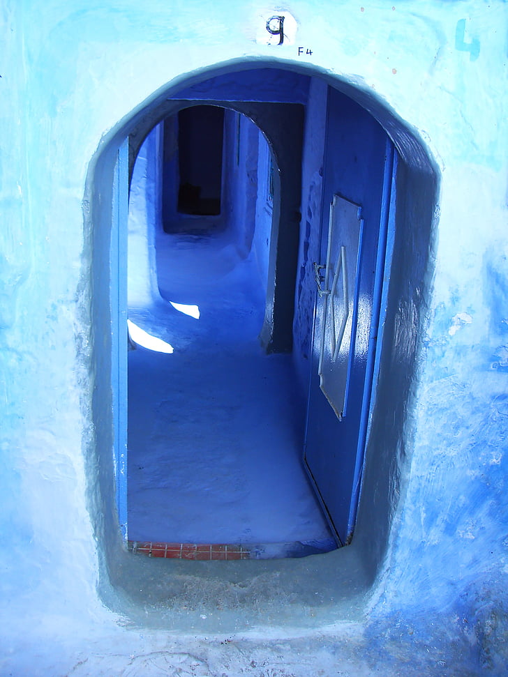 dveře, vstup, cíl, vchodu do domu, přední dveře, modrá, Chefchaouen