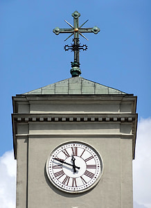 relógio, Cruz, Basílica de São Pedro, Vincent de paul, Bydgoszcz, Polônia