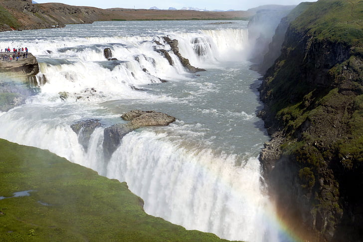 Islandia, Gullfoss, Wodospad, krajobraz, Rzeka, wody, Natura