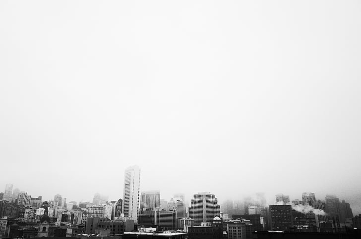 tonuri de gri, Foto, ceaţă, peisajul urban, clădire, zgârie-nori, san francisco