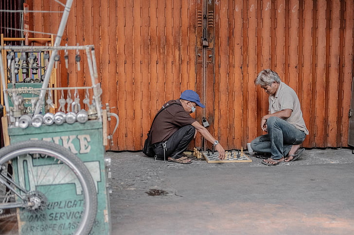 people, man, old, street, chess, board game, play