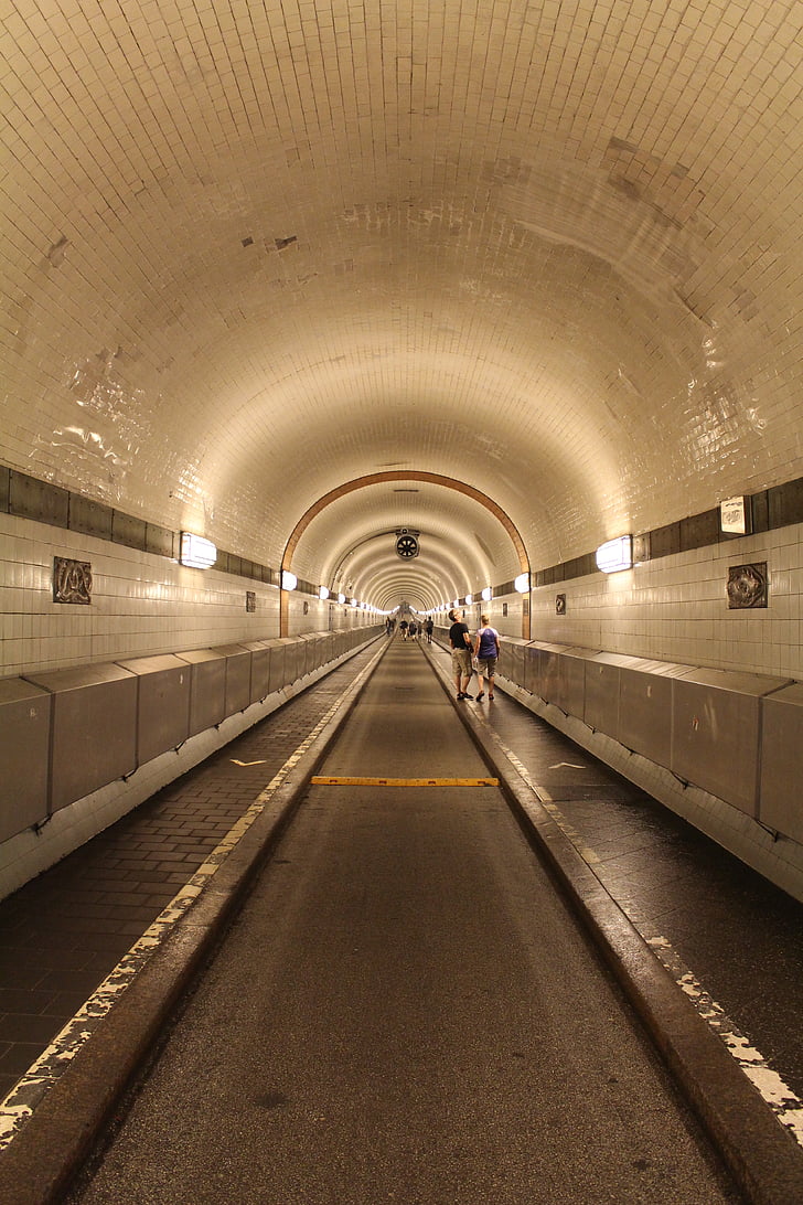 tunnel, Hambourg, tunnel sous l’Elbe, éclairage, Auto, trafic, route