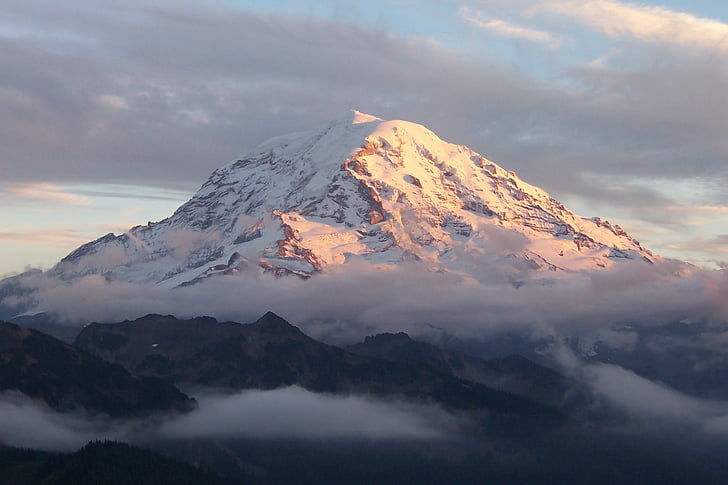 montanha, Rainier, Monte, Washington, neve, céu, paisagem