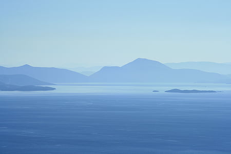 blauw, Lake, Bergen, Oceaan, zee, silhouet, water