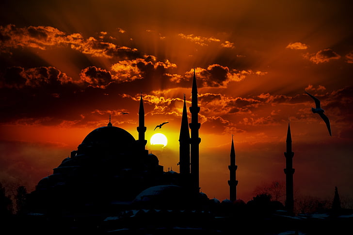Suleymaniye moskee, moskee, Eminönü, Meeuwen, Turkije, wolken, wolk