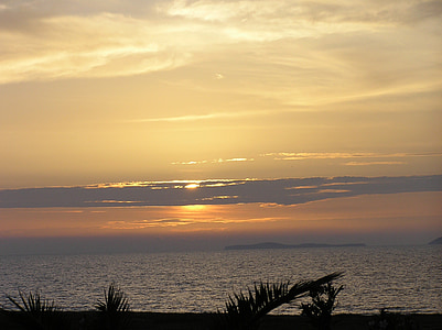 kos, greece, sunset, evening sky, island, sea, roma table
