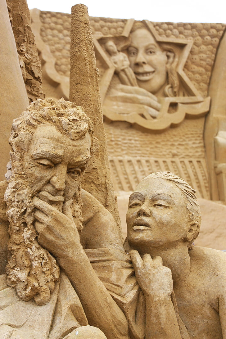escultura em areia, escultura, areia, Dinamarca, humana, arte, Festival