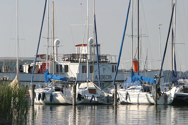 Ammersee bayern, Verão, naves, navios à vela, excursão ship, Andechs, água
