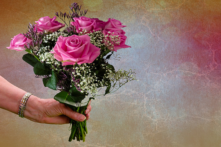 gėlės, puokštė, rožės, ačiū, labai ačiū, gimtadienis, sveikinimo atvirukas