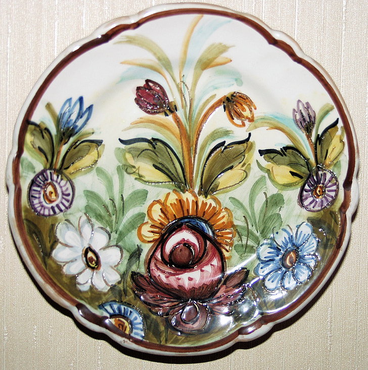 plaque, porcelaine, décoration murale, Nippes, coloré