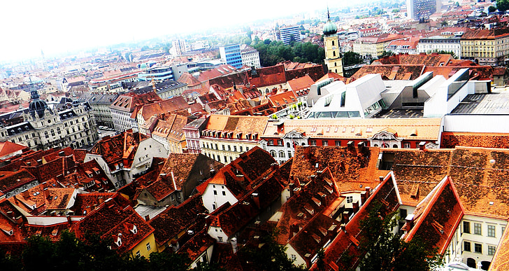 Graz, Štīrija, clock tower, Austrija, pilsēta, mājas