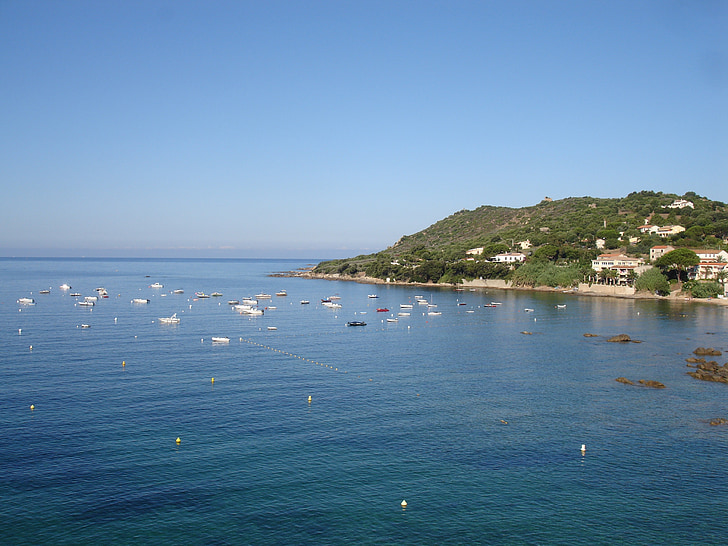 Korsika, Ajaccio, juli, Holiday, båtar, havet, bergen