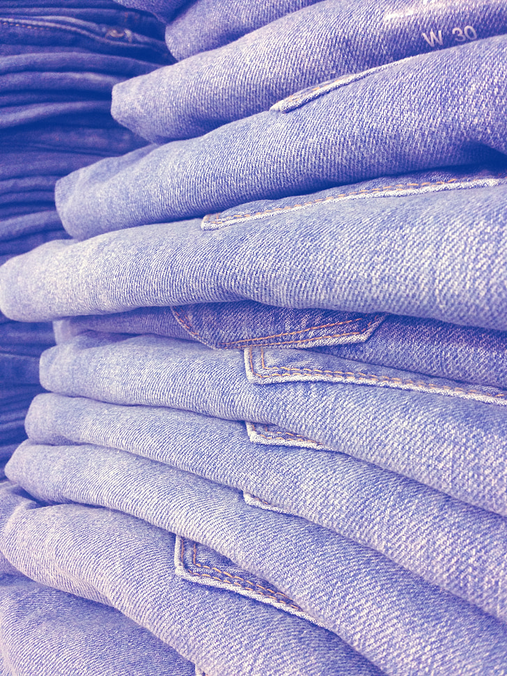 Jeans, stack di Jean, tela blu, Archivio, Pantaloni, indumento