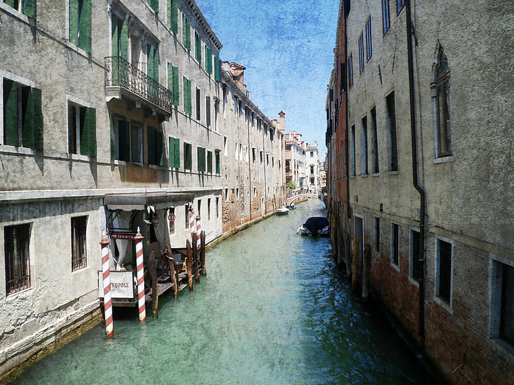 Venice, hẻm, bưu thiếp, Kênh, cũ, đồ cổ, đường thủy