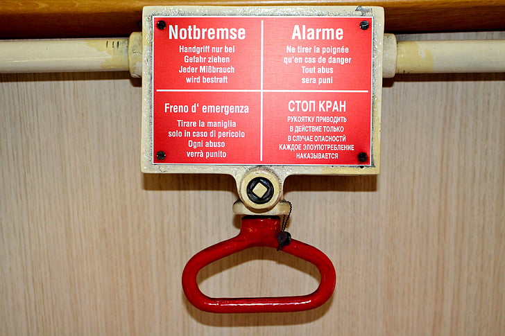 emergency brake, train, risk, technical device, emergency, red, text
