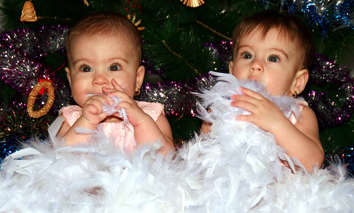 sestre, Twin, Snežinke, božič, božično drevo, ljubezen, lepota