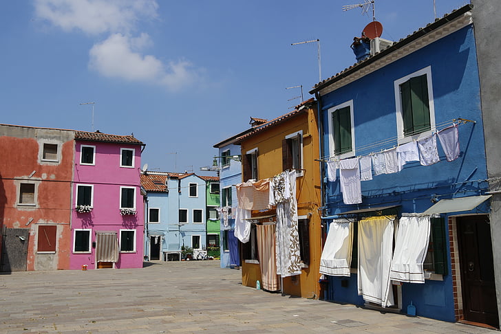 Burano, Italija, hiše, Benetke, pisane hiše, pisane hiše, Windows
