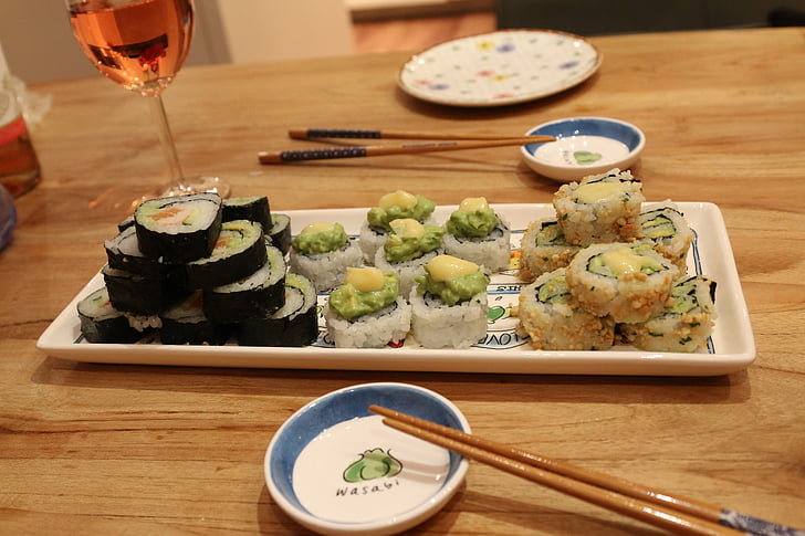 menjador, sushi, fet a casa, japonès, aliments